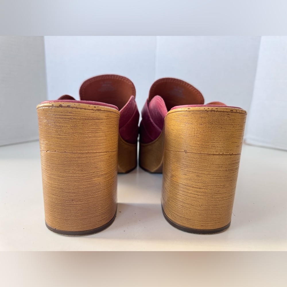 Lucky Brand Aleah Peace Sign Leather Wooden Chunky Platform Clog Mule Shoes 9 - Picture 7 of 12